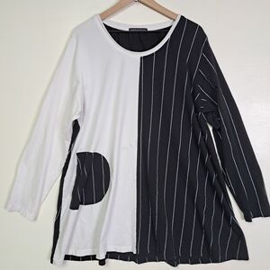 Snapdragon & Twig Long Sleeve White Black Metro Stripe Tunic Top Womens XXL 2XL